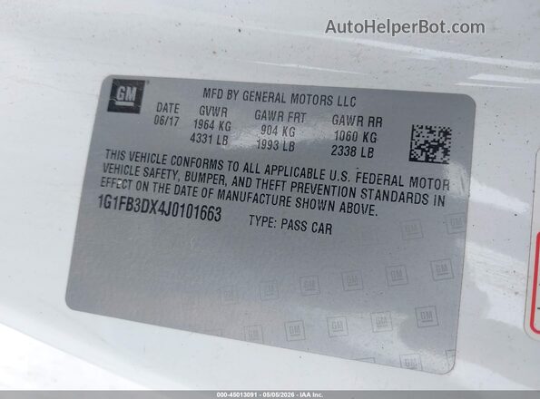 1G1FB3DX4J0101663 2018 CHEVROLET CAMARO White 