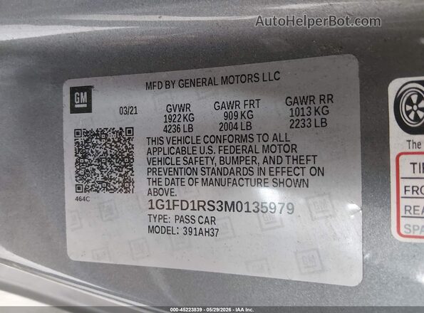 1G1FD1RS3M0135979 2021 CHEVROLET CAMARO Gray Engine compartment view