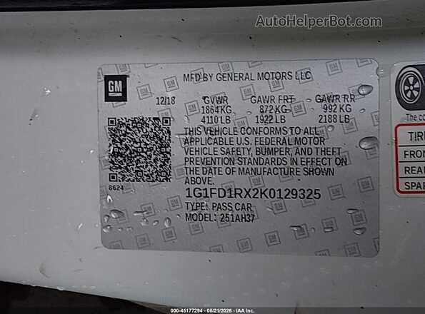 1G1FD1RX2K0129325 2019 CHEVROLET CAMARO White Вид підкапотного простору