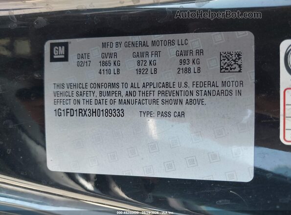 1G1FD1RX3H0189333 2017 CHEVROLET CAMARO Черный Вид подкапотного пространства