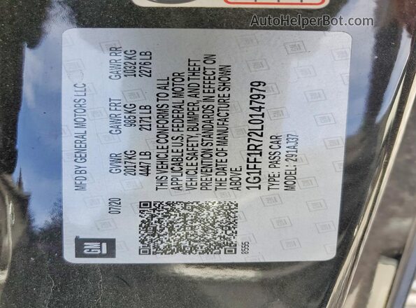 1G1FF1R72L0147979 2020 CHEVROLET CAMARO Black 