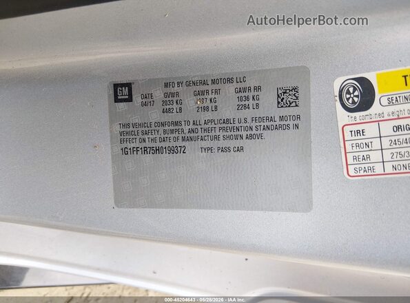 1G1FF1R75H0199372 2017 CHEVROLET CAMARO Silver Вид підкапотного простору