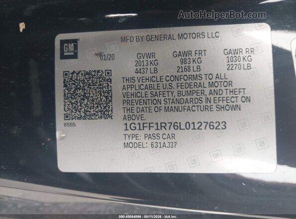 1G1FF1R76L0127623 2020 CHEVROLET CAMARO Black ძრავის განყოფილების ხედი