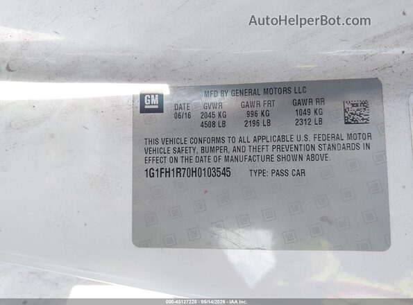 1G1FH1R70H0103545 2017 CHEVROLET CAMARO White 