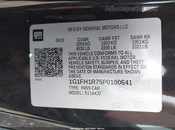 1G1FH1R75P0100641 2023 CHEVROLET CAMARO Black Engine compartment view