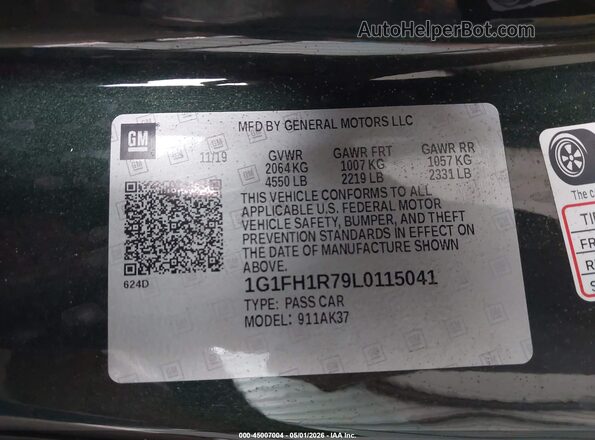 1G1FH1R79L0115041 2020 CHEVROLET CAMARO Green Engine compartment view