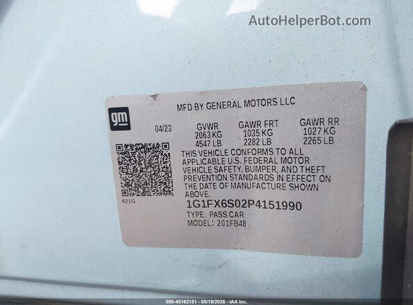 1G1FX6S02P4151990 2023 CHEVROLET BOLT Light Blue 