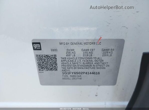 1G1FY6S02P4144616 2023 CHEVROLET BOLT White Вид підкапотного простору