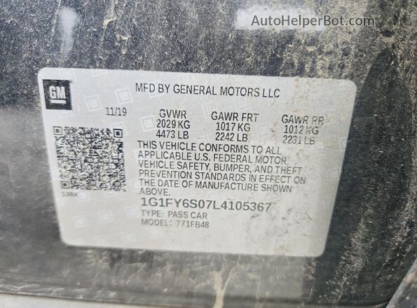 1G1FY6S07L4105367 2020 CHEVROLET BOLT Gray Widok naklejki z numerem VIN