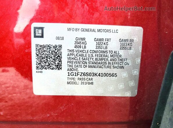 1G1FZ6S03K4100565 2019 CHEVROLET BOLT Burgundy 