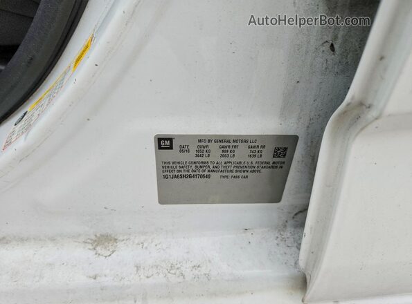 1G1JA6SH2G4170640 2016 CHEVROLET SONIC White Vista de la etiqueta del VIN
