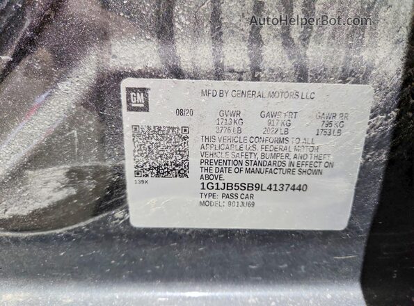1G1JB5SB9L4137440 2020 CHEVROLET SONIC Серый Вид подкапотного пространства