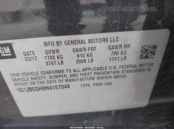 1G1JB5SH8H4157044 2017 CHEVROLET SONIC Gray Engine compartment view