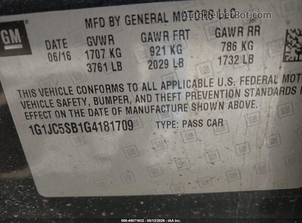 1G1JC5SB1G4181709 2016 CHEVROLET SONIC Gray Vista del compartimento del motor