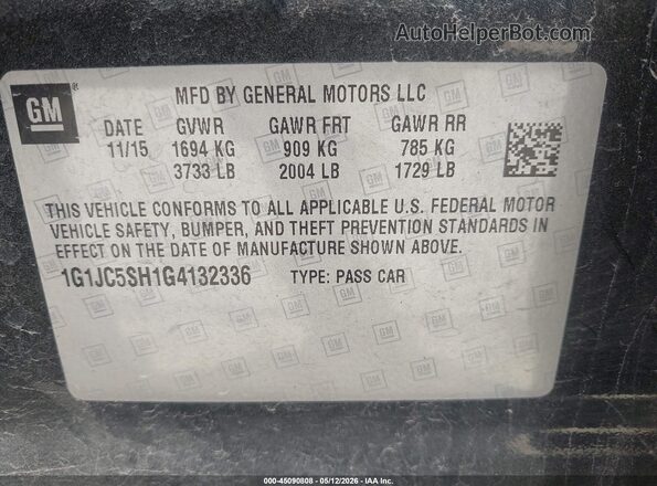 1G1JC5SH1G4132336 2016 CHEVROLET SONIC Black Շարժիչի բաժամունքի տեսք