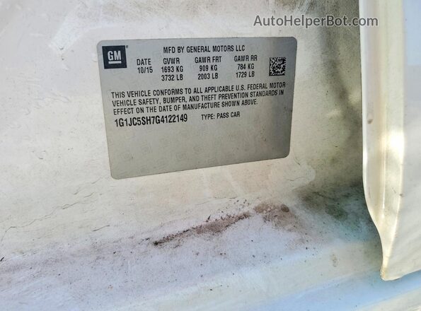1G1JC5SH7G4122149 2016 CHEVROLET SONIC White Շարժիչի բաժամունքի տեսք