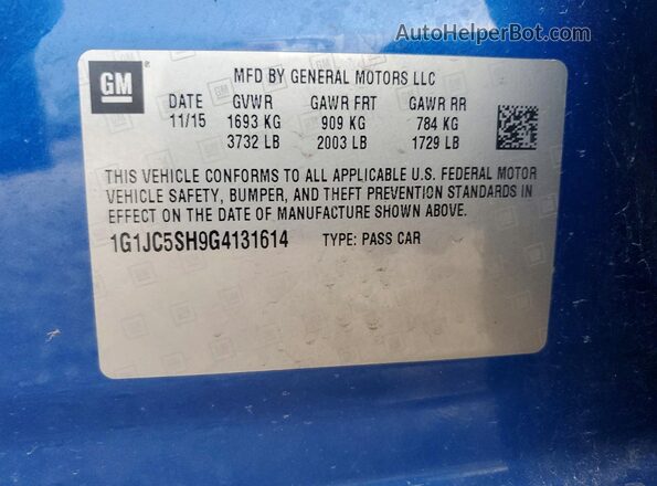 1G1JC5SH9G4131614 2016 CHEVROLET SONIC Blue ძრავის განყოფილების ხედი