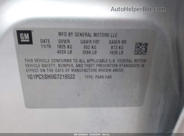 1G1PC5SH0G7218522 2016 CHEVROLET CRUZE Silver Вид підкапотного простору
