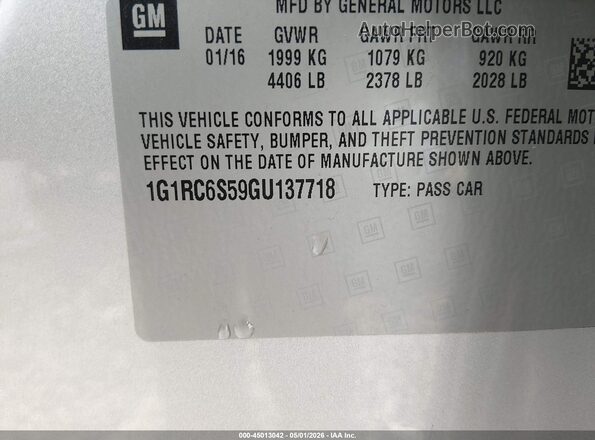 1G1RC6S59GU137718 2016 CHEVROLET VOLT Silver 