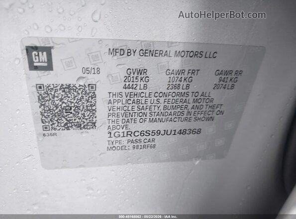 1G1RC6S59JU148368 2018 CHEVROLET VOLT Silver ძრავის განყოფილების ხედი
