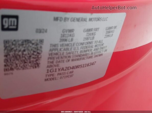 1G1YA2D40R5116347 2024 CHEVROLET CORVETTE Red Вид підкапотного простору