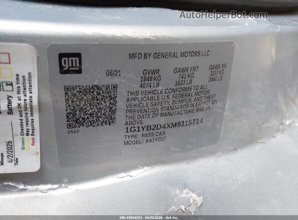 1G1YB2D4XM5115714 2021 CHEVROLET CORVETTE Silver 