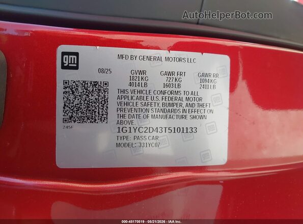 1G1YC2D43T5101133 2026 CHEVROLET CORVETTE Red Vista del compartimento del motor