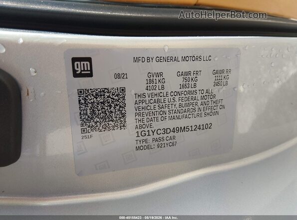1G1YC3D49M5124102 2021 CHEVROLET CORVETTE Silver Widok komory silnika