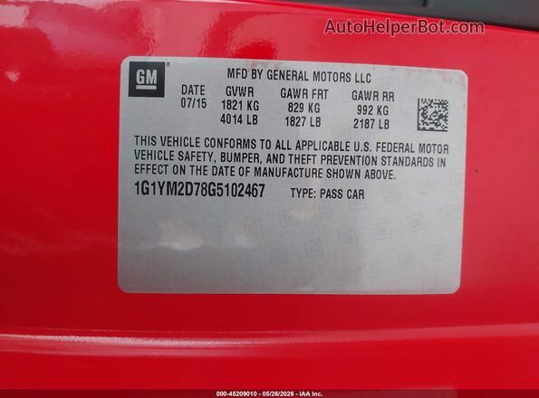 1G1YM2D78G5102467 2016 CHEVROLET CORVETTE Red Widok komory silnika