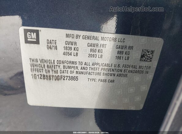 1G1ZB5ST0GF273865 2016 CHEVROLET MALIBU Blue ძრავის განყოფილების ხედი