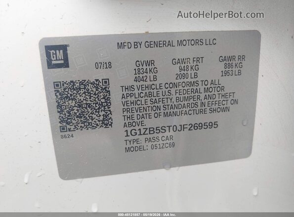 1G1ZB5ST0JF269595 2018 CHEVROLET MALIBU White 