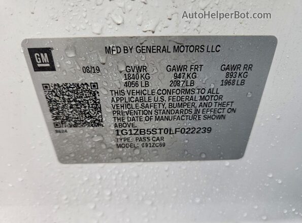 1G1ZB5ST0LF022239 2020 CHEVROLET MALIBU White Вид підкапотного простору