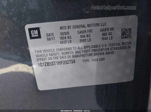 1G1ZB5ST1HF292734 2017 CHEVROLET MALIBU Gray 
