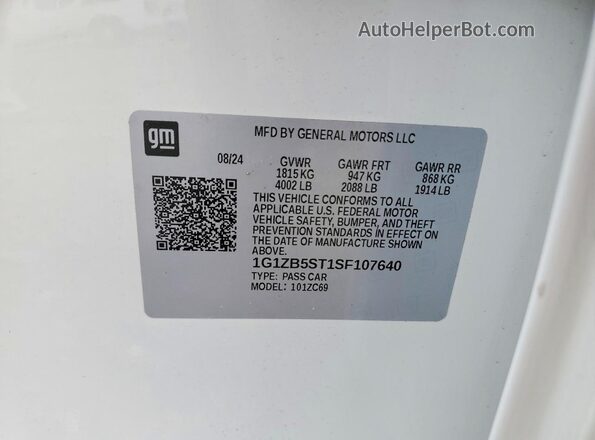 1G1ZB5ST1SF107640 2025 CHEVROLET MALIBU White Вид підкапотного простору