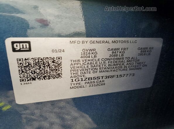 1G1ZB5ST3RF157773 2024 CHEVROLET MALIBU Blue 