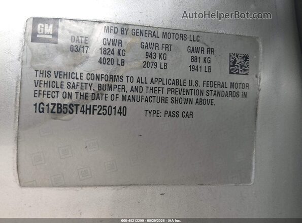 1G1ZB5ST4HF250140 2017 CHEVROLET MALIBU Silver 