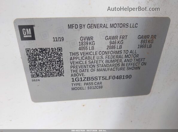 1G1ZB5ST5LF048190 2020 CHEVROLET MALIBU White 
