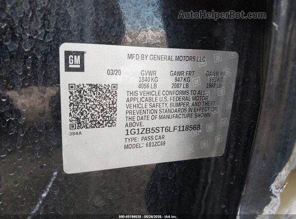 1G1ZB5ST6LF118568 2020 CHEVROLET MALIBU Black Widok komory silnika
