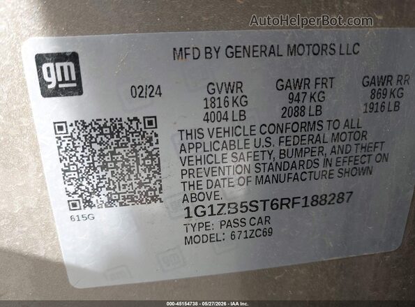 1G1ZB5ST6RF188287 2024 CHEVROLET MALIBU Beige Вид підкапотного простору