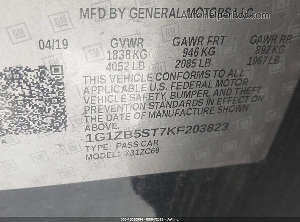 1G1ZB5ST7KF203823 2019 CHEVROLET MALIBU Black 
