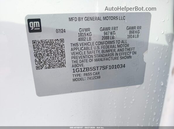 1G1ZB5ST7SF101034 2025 CHEVROLET MALIBU White Շարժիչի բաժամունքի տեսք