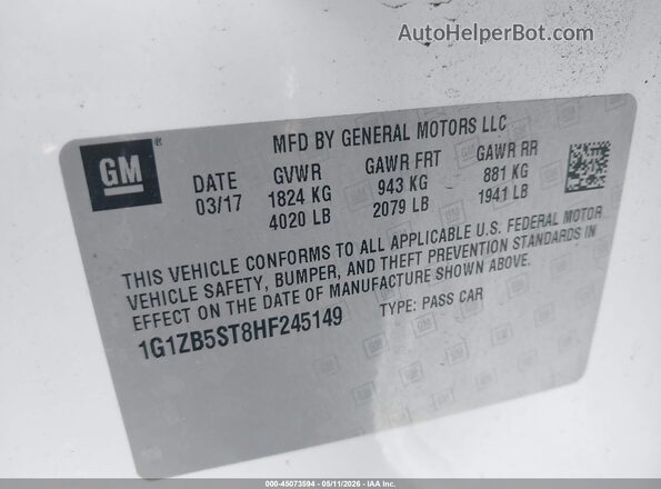 1G1ZB5ST8HF245149 2017 CHEVROLET MALIBU White 