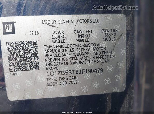 1G1ZB5ST8JF190479 2018 CHEVROLET MALIBU Синий Вид подкапотного пространства