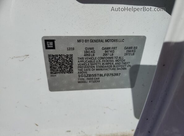 1G1ZB5ST8LF075397 2020 CHEVROLET MALIBU Белый Вид подкапотного пространства