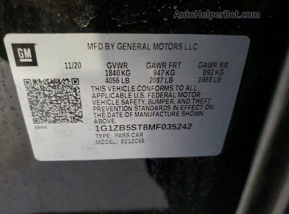 1G1ZB5ST8MF035242 2021 CHEVROLET MALIBU Черный Вид подкапотного пространства