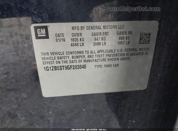 1G1ZB5ST9GF203846 2016 CHEVROLET MALIBU Dark Blue Vista de la etiqueta del VIN