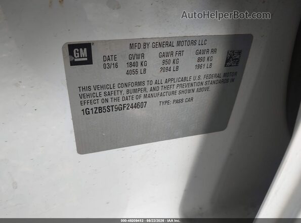 1G1ZB5ST9GF244607 2016 CHEVROLET MALIBU White Вид підкапотного простору