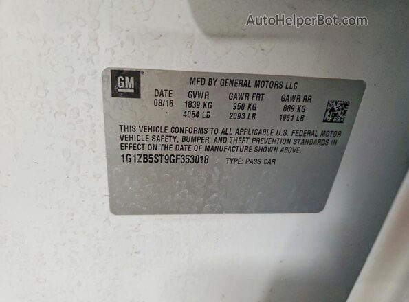 1G1ZB5ST9GF353018 2016 CHEVROLET MALIBU White 