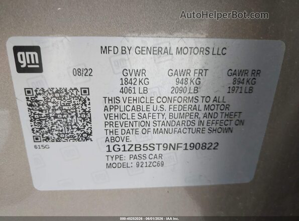 1G1ZB5ST9NF190822 2022 CHEVROLET MALIBU Gold Engine compartment view