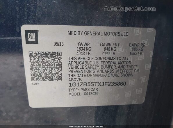 1G1ZB5STXJF235860 2018 CHEVROLET MALIBU Dark Blue ძრავის განყოფილების ხედი
